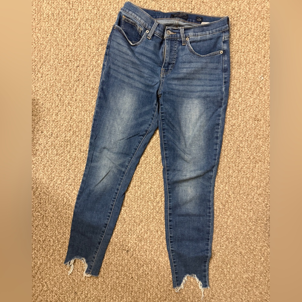 Lucky Brand Medium Blue Women's Skinny Jeans with Distressed Ankles